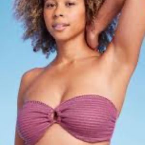 NWT Shade & Shore Bikini Top Crochet Pink Removeable Strap & Pads Swim SZ 36DD